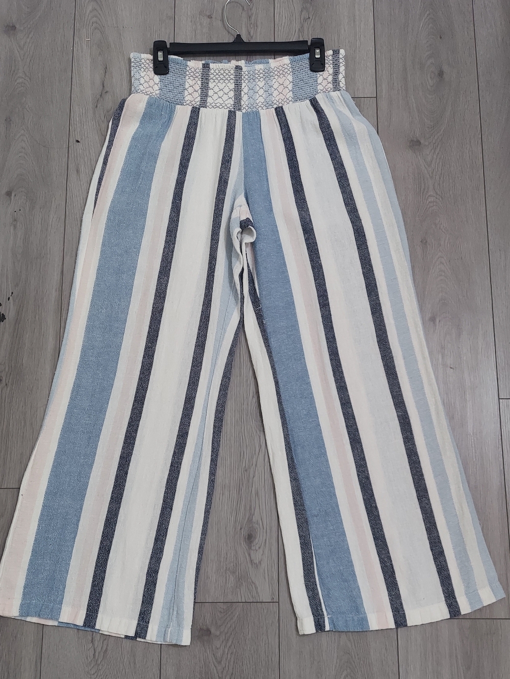 Indigo Rein Vertical Stripe Wide-Leg Pants in Blue, White & Cream